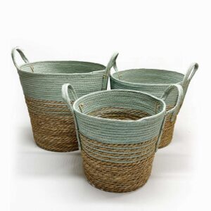 Ovia - Natural and Mint Green Stripe Basket