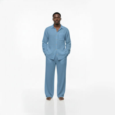 Muslin-Powder-Blue-Lounge-WearMen Men's Muslin Premium Powder Blue Lounge Wear