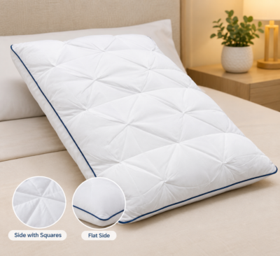 Quilted Pillow with Navy Piping Down Alternative Pillow