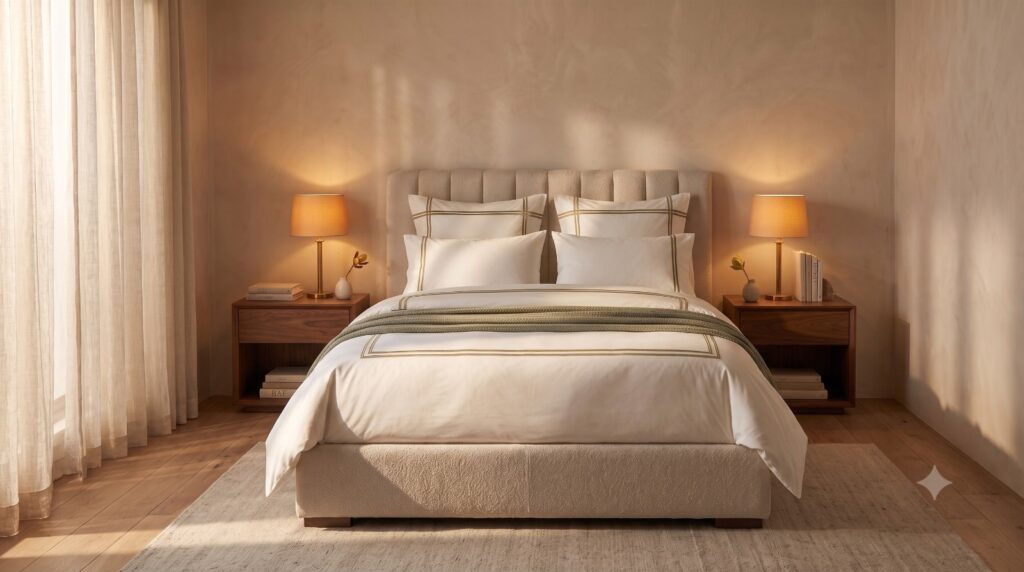 Embroidered Duvet Covers in a luxury bedroom with Oxford and Housewife pillow cases